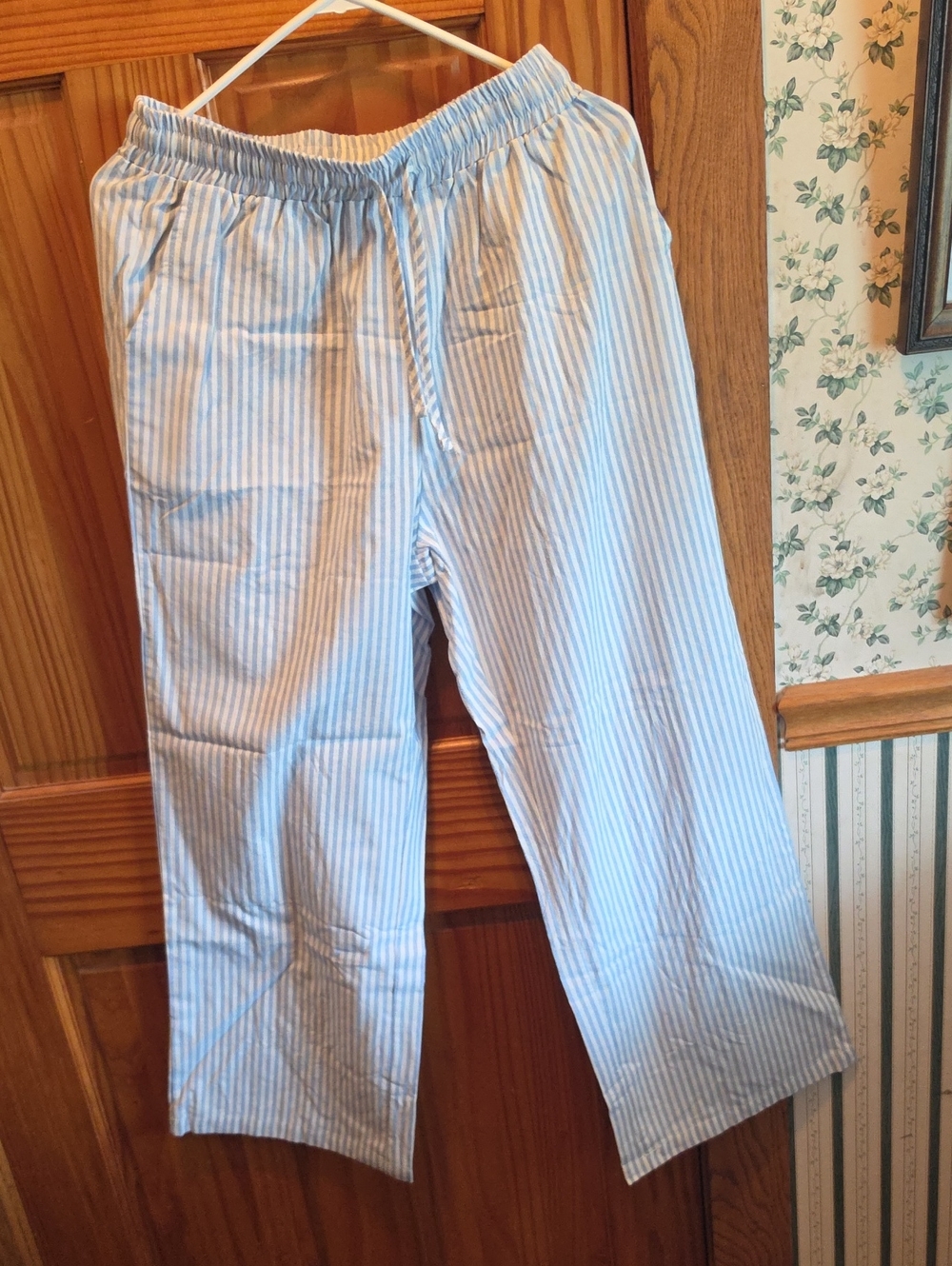Neer Light Blue Stripe Women's Drawstring Pajama Pants